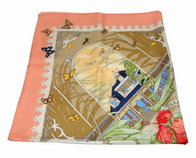 エルメス カレ90 VARANGUES バタフライ 鳥 ヨット柄 大判シルクスカーフ ピンク系 < ブランド  エルメス カレ90 VARANGUES バタフライ 鳥 ヨット柄 大判シルクスカーフ ピンク系  < ブランドの