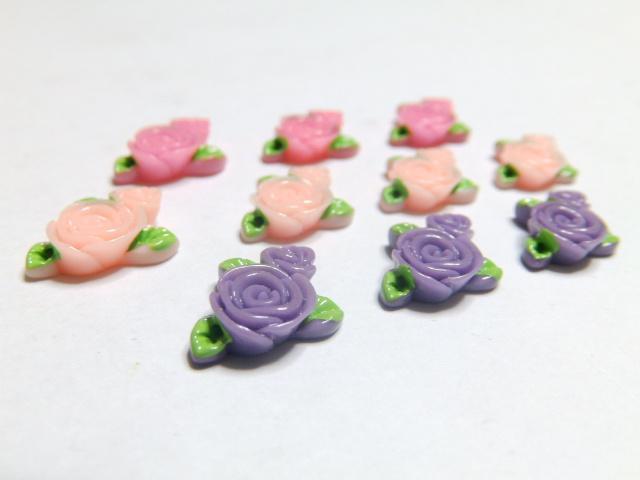 《New》デコパーツ★リーフ付き*薔薇/ローズ/フラワー【3色=10個セット】 < 香水/コスメ/ネイル  《New》デコパーツ★リーフ付き*薔薇/ローズ/フラワー【3色=10個セット】 < 香水/コスメ/ネイルの