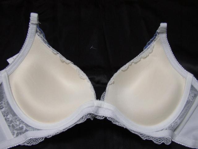 ホワイトにブルーの花レース使いD75Mワイヤー入り < 女性ファッション ホワイトにブルーの花レース使いD75Mワイヤー入り < 女性ファッションの