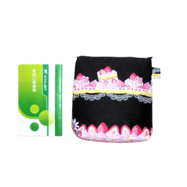 【15p幅】◆苺カップケーキ・ひよこ・チラリうさぎ×黒地◆ファスナーポーチ < 女性ファッション 【15p幅】◆苺カップケーキ・ひよこ・チラリうさぎ×黒地◆ファスナーポーチ < 女性ファッションの