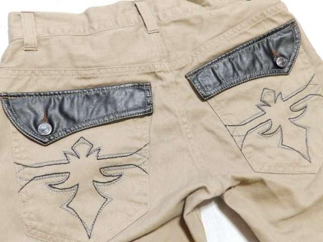 《New》スカルボタン★フェイクレザー・フラップポケット*ハーフパンツ<ベージュ.w76> < 男性ファッション  《New》スカルボタン★フェイクレザー・フラップポケット*ハーフパンツ<ベージュ.w76> < 男性ファッションの