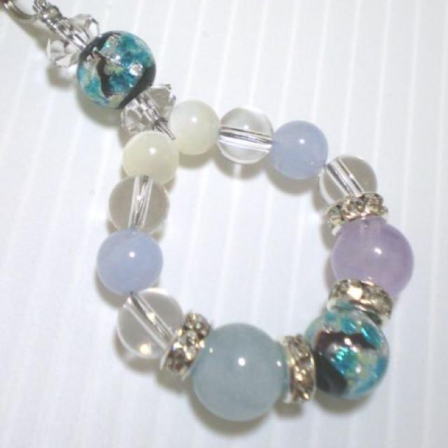 蓄光*ホタルガラスxアクアマリンxアメジストストラップ < 家電/AV 蓄光*ホタルガラスxアクアマリンxアメジストストラップ < 家電/AVの