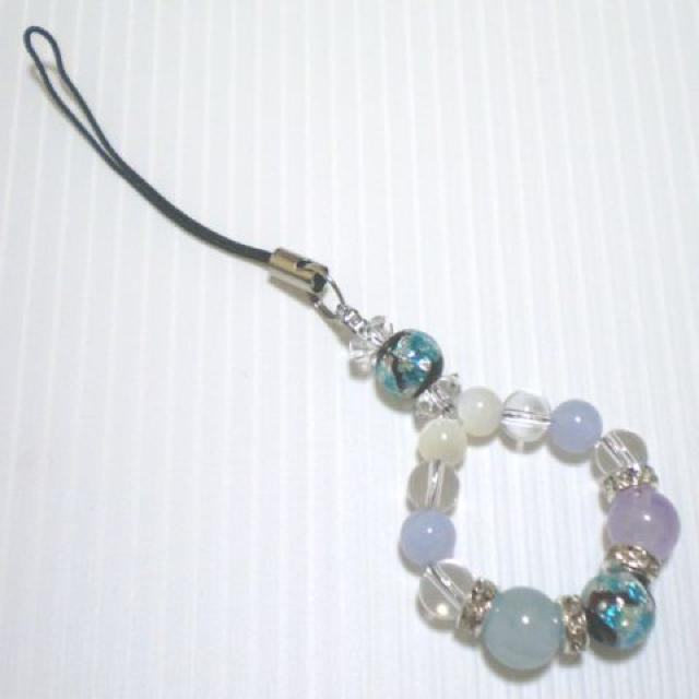 蓄光*ホタルガラスxアクアマリンxアメジストストラップ < 家電/AV 蓄光*ホタルガラスxアクアマリンxアメジストストラップ < 家電/AVの