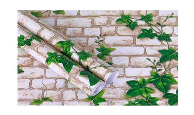 DIY 壁紙 シール ブラウン 緑葉 白レンガ 貼付シール 45cm×10m リフォーム < ペット/手芸/園芸 DIY 壁紙 シール ブラウン 緑葉 白レンガ 貼付シール 45cm×10m リフォーム < ペット/手芸/園芸の