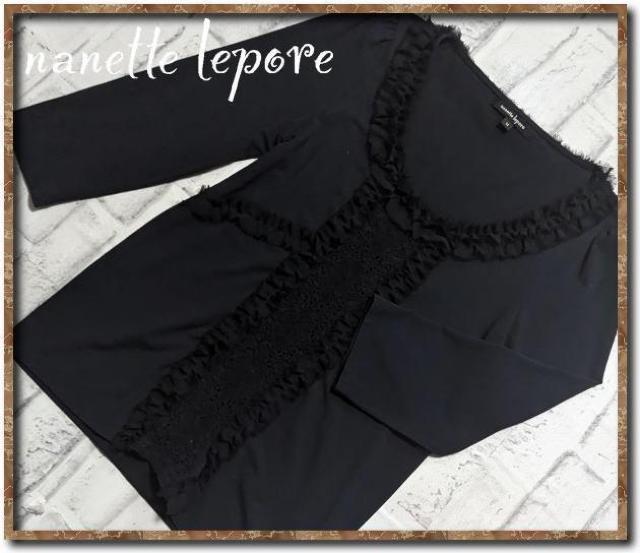 ナネットレポー シフォン&レース付き7分袖カットソー 黒 < 女性ファッション  ナネットレポー シフォン&レース付き7分袖カットソー 黒  < 女性ファッションの