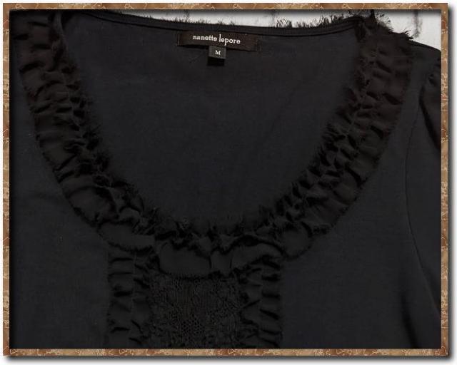 ナネットレポー シフォン&レース付き7分袖カットソー 黒 < 女性ファッション  ナネットレポー シフォン&レース付き7分袖カットソー 黒 < 女性ファッションの