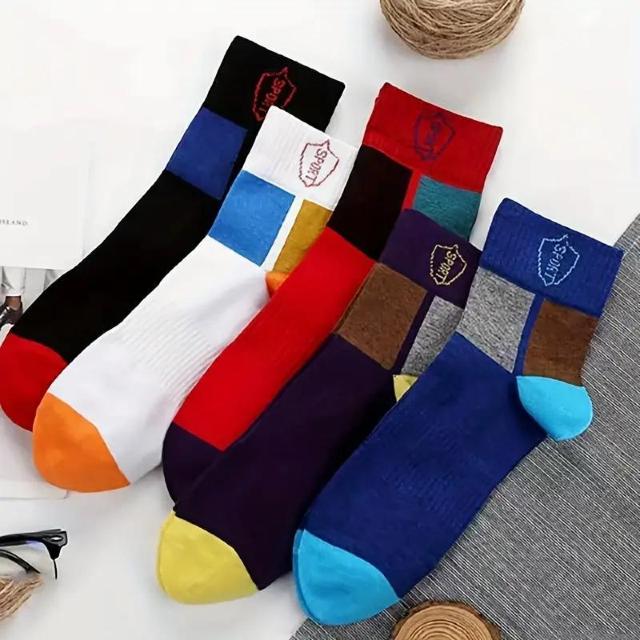 超お買い得690円★メンズ カラーブロック ミッドカーフ スポーツソックス 5/足セット 男女兼用 ワンサイズ < 男性ファッション  超お買い得690円★メンズ カラーブロック ミッドカーフ スポーツソックス 5/足セット 男女兼用 ワンサイズ < 男性ファッションの