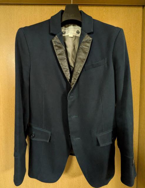 DIESEL★ディーゼル★テーラードジャケット★ネイビー★襟ブラックレザー★Sサイズ★中古美品★送料無料★クーポン < 男性ファッション DIESEL★ディーゼル★テーラードジャケット★ネイビー★襟ブラックレザー★Sサイズ★中古美品★送料無料★クーポン < 男性ファッションの