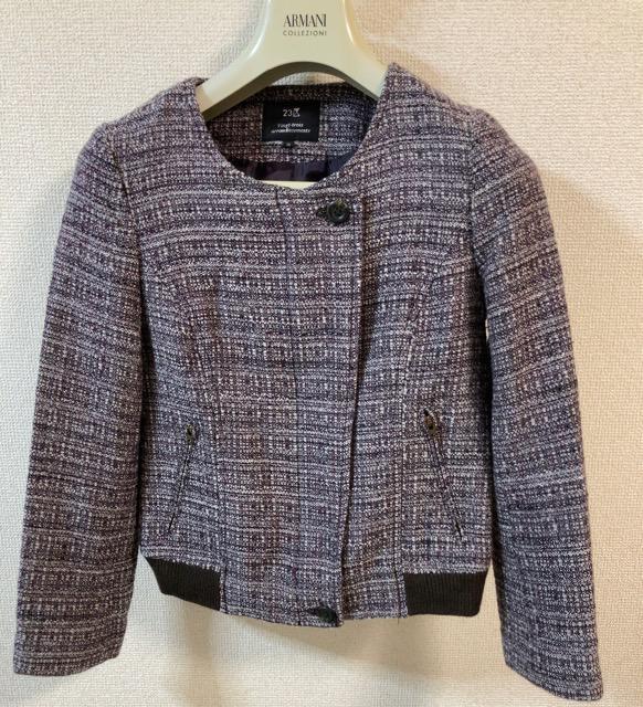 特価★ 23区オンワード樫山橋美品ウールショートコートツイードノーカラージャケットパープルフォーマル大活躍脚長効果抜群上品 < 女性ファッション  特価★ 23区オンワード樫山橋美品ウールショートコートツイードノーカラージャケットパープルフォーマル大活躍脚長効果抜群上品 < 女性ファッションの