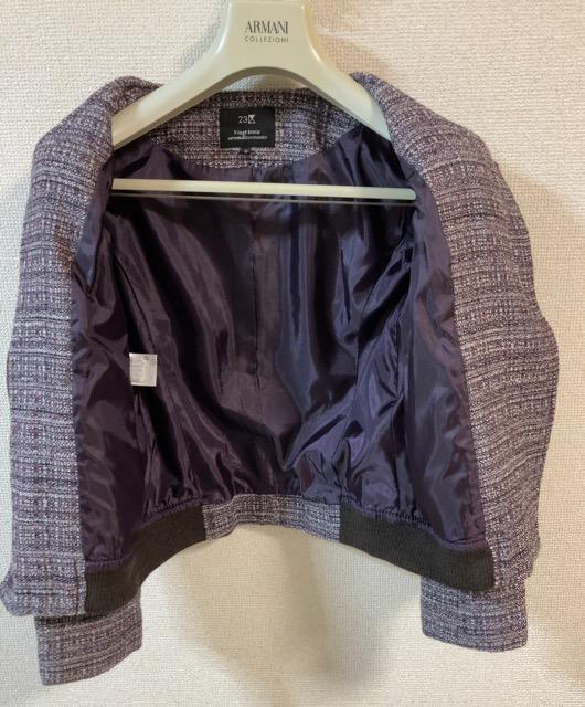 特価★ 23区オンワード樫山橋美品ウールショートコートツイードノーカラージャケットパープルフォーマル大活躍脚長効果抜群上品 < 女性ファッション  特価★ 23区オンワード樫山橋美品ウールショートコートツイードノーカラージャケットパープルフォーマル大活躍脚長効果抜群上品 < 女性ファッションの