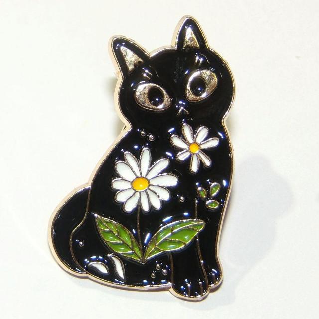 黒猫 クロネコ ネコ ねこ キャット 花柄 ピンバッジ バッジ ピンズ ラペルピン ブローチ < 女性アクセサリー/時計  黒猫 クロネコ ネコ ねこ キャット 花柄 ピンバッジ バッジ ピンズ ラペルピン ブローチ  < 女性アクセサリー/時計の