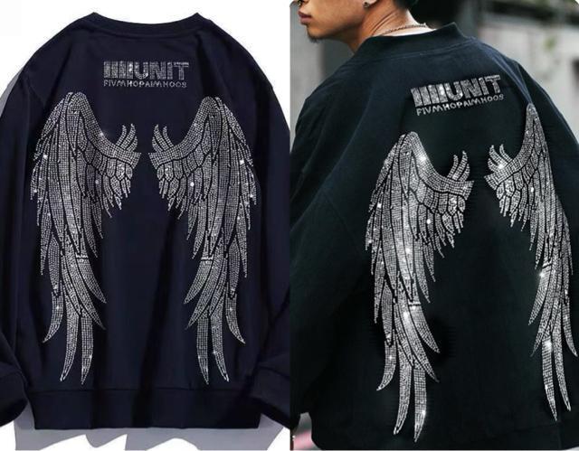 男女兼用 トレーナー キラキララインストーン付き 天使の羽柄 ブラック 大きいサイズ < 女性ファッション 男女兼用 トレーナー キラキララインストーン付き 天使の羽柄 ブラック 大きいサイズ < 女性ファッションの