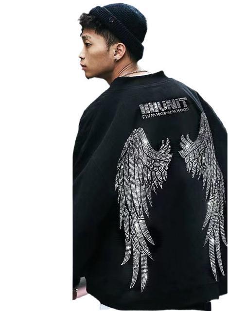 男女兼用 トレーナー キラキララインストーン付き 天使の羽柄 ブラック 大きいサイズ < 女性ファッション 男女兼用 トレーナー キラキララインストーン付き 天使の羽柄 ブラック 大きいサイズ < 女性ファッションの
