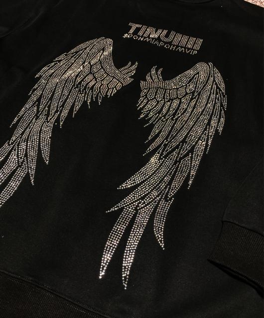 男女兼用 トレーナー キラキララインストーン付き 天使の羽柄 ブラック 大きいサイズ < 女性ファッション 男女兼用 トレーナー キラキララインストーン付き 天使の羽柄 ブラック 大きいサイズ < 女性ファッションの