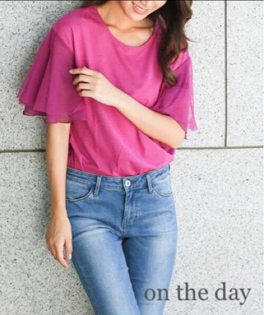 SALE●定価3,229円●フレアスリーブゆるプルオーバー半袖Tシャツ●ピンク●on the dayオンザデイ < 女性ファッション  SALE●定価3,229円●フレアスリーブゆるプルオーバー半袖Tシャツ●ピンク●on the dayオンザデイ  < 女性ファッションの