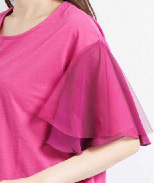 SALE●定価3,229円●フレアスリーブゆるプルオーバー半袖Tシャツ●ピンク●on the dayオンザデイ < 女性ファッション  SALE●定価3,229円●フレアスリーブゆるプルオーバー半袖Tシャツ●ピンク●on the dayオンザデイ < 女性ファッションの
