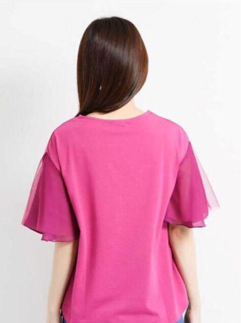 SALE●定価3,229円●フレアスリーブゆるプルオーバー半袖Tシャツ●ピンク●on the dayオンザデイ < 女性ファッション  SALE●定価3,229円●フレアスリーブゆるプルオーバー半袖Tシャツ●ピンク●on the dayオンザデイ < 女性ファッションの