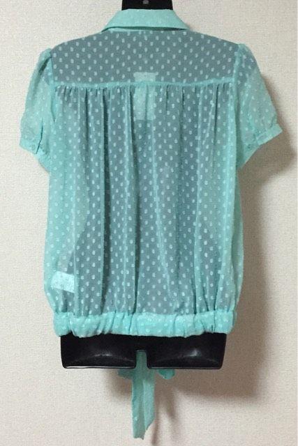 【新品】透け感☆ドット柄シフォン裾リボンブラウス < 女性ファッション  【新品】透け感☆ドット柄シフォン裾リボンブラウス < 女性ファッションの