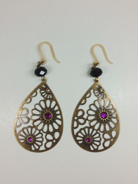 金古美涙型透かしアメジストストーンジェットスワロ樹脂フック☆ < 女性アクセサリー/時計  金古美涙型透かしアメジストストーンジェットスワロ樹脂フック☆ < 女性アクセサリー/時計の