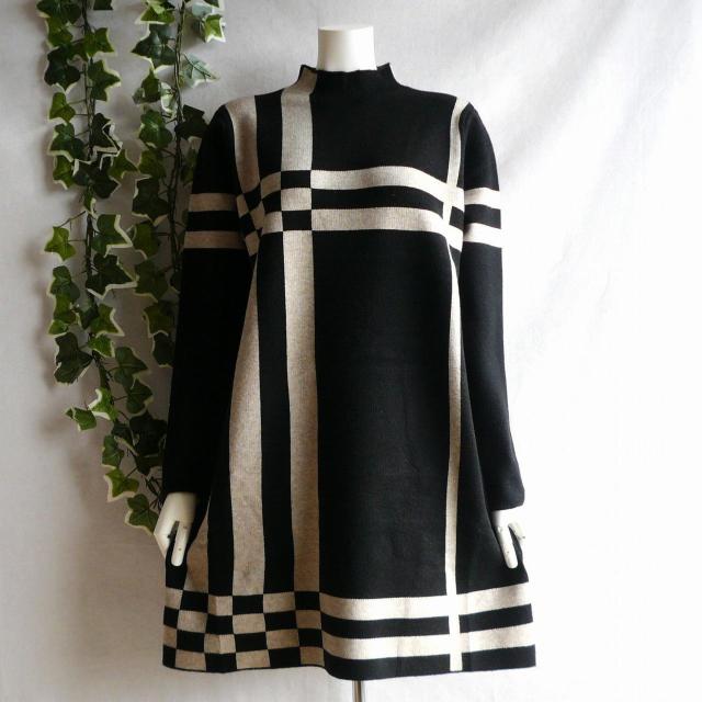 新品 a008 ML 英国調 チェック ニット チュニック ワンピース 黒系 秋 冬 レディース ボトルネック 上質 上品 < 女性ファッション 新品 a008 ML 英国調 チェック ニット チュニック ワンピース 黒系 秋 冬 レディース ボトルネック 上質 上品 < 女性ファッションの