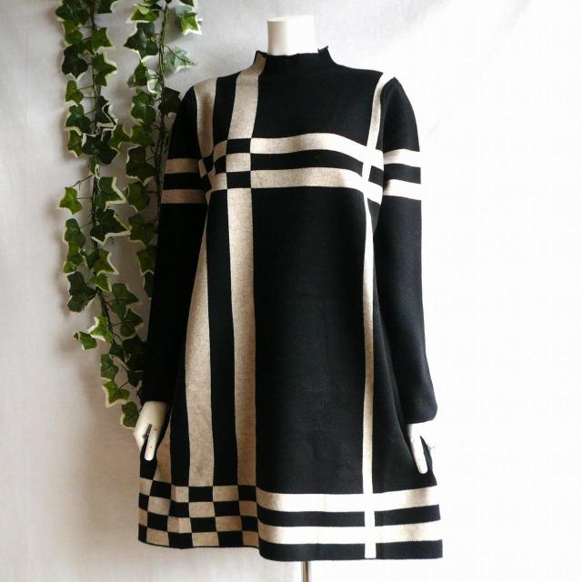 新品 a008 ML 英国調 チェック ニット チュニック ワンピース 黒系 秋 冬 レディース ボトルネック 上質 上品 < 女性ファッション 新品 a008 ML 英国調 チェック ニット チュニック ワンピース 黒系 秋 冬 レディース ボトルネック 上質 上品 < 女性ファッションの