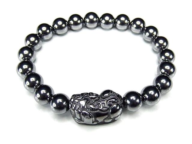 AAA高純度テラヘルツ鉱石約8mm強ヒキュウ彫刻数珠ブレスレット < 女性アクセサリー/時計  AAA高純度テラヘルツ鉱石約8mm強ヒキュウ彫刻数珠ブレスレット  < 女性アクセサリー/時計の