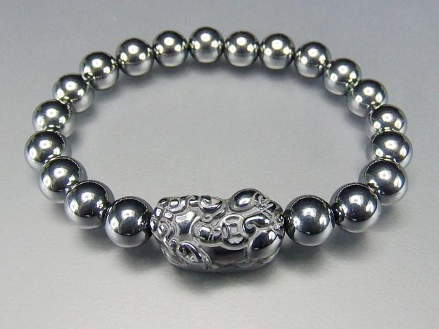 AAA高純度テラヘルツ鉱石約8mm強ヒキュウ彫刻数珠ブレスレット < 女性アクセサリー/時計  AAA高純度テラヘルツ鉱石約8mm強ヒキュウ彫刻数珠ブレスレット < 女性アクセサリー/時計の