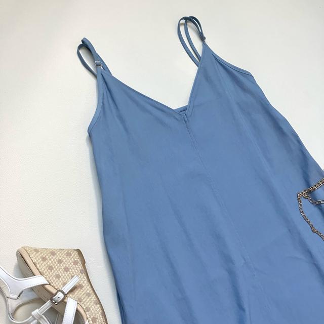 ◆新品◆デニム風マキシ丈キャミワンピース◆ライトブルー◆ストレッチ素材◆大きめL < 女性ファッション  ◆新品◆デニム風マキシ丈キャミワンピース◆ライトブルー◆ストレッチ素材◆大きめL < 女性ファッションの