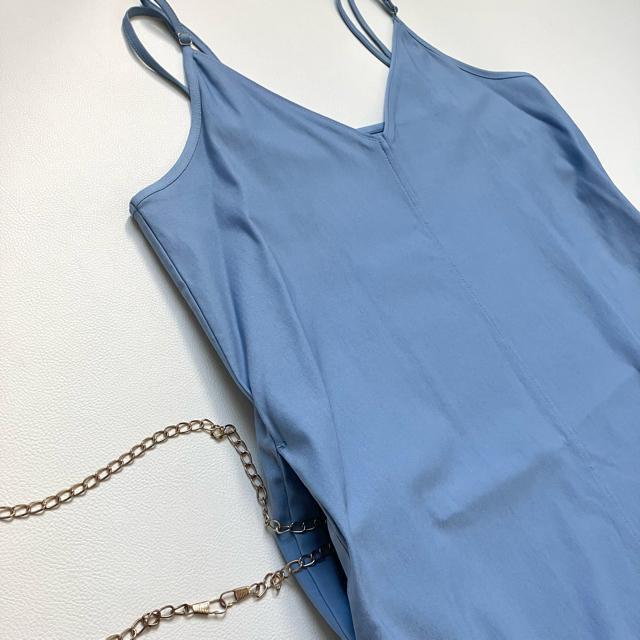 ◆新品◆デニム風マキシ丈キャミワンピース◆ライトブルー◆ストレッチ素材◆大きめL < 女性ファッション  ◆新品◆デニム風マキシ丈キャミワンピース◆ライトブルー◆ストレッチ素材◆大きめL < 女性ファッションの