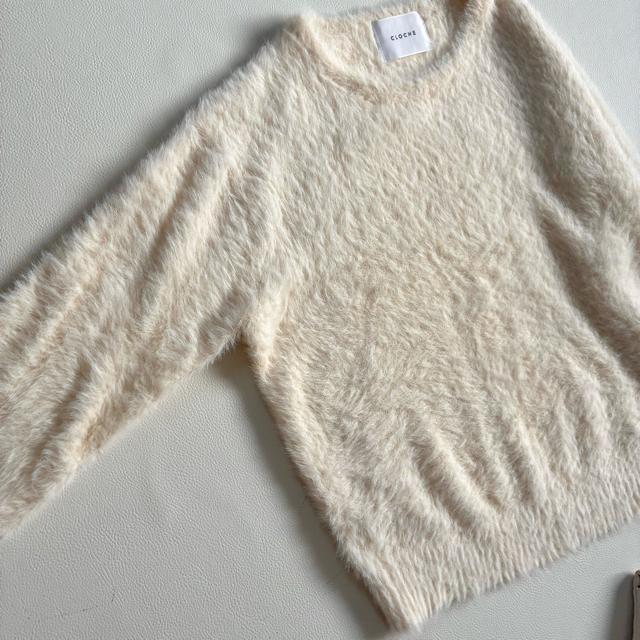 ◆極美品◆クロシェ◆ふわふわシャギーニット◆長袖◆アイボリー白◆Uネック◆M < 女性ファッション ◆極美品◆クロシェ◆ふわふわシャギーニット◆長袖◆アイボリー白◆Uネック◆M < 女性ファッションの