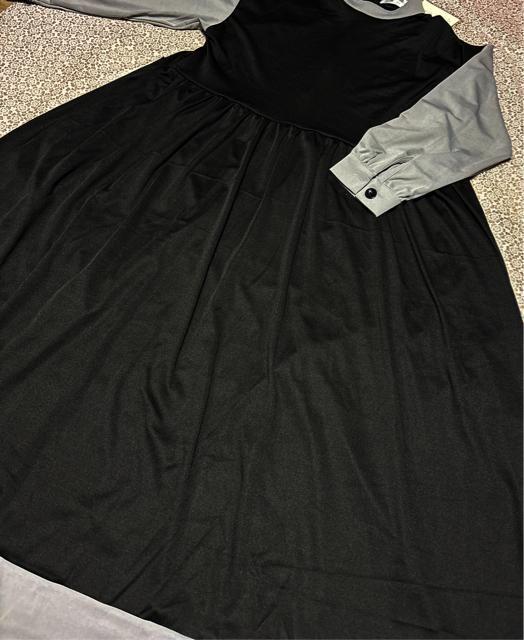 Aライン 配色 ロングフレアワンピース ブラックグレー 大きいサイズ < 女性ファッション Aライン 配色 ロングフレアワンピース ブラックグレー 大きいサイズ < 女性ファッションの