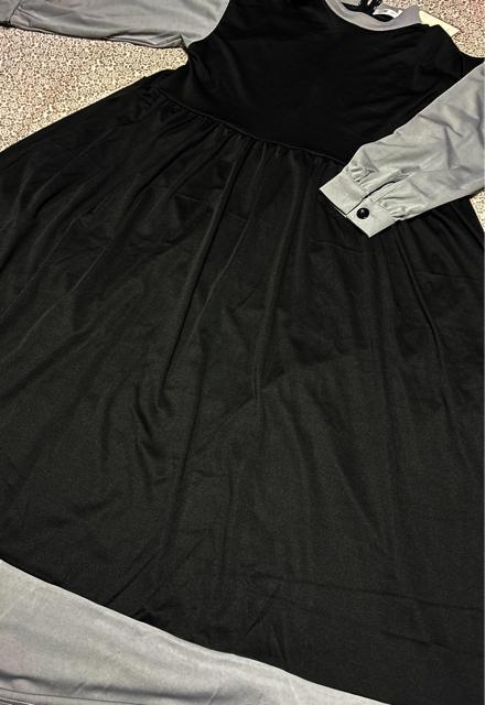 Aライン 配色 ロングフレアワンピース ブラックグレー 大きいサイズ < 女性ファッション Aライン 配色 ロングフレアワンピース ブラックグレー 大きいサイズ < 女性ファッションの