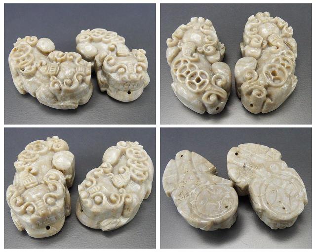 菊花石化石天然石金銭三枚ヒキュウ彫刻品置物ペンダントトップ風水物縁起物 < インテリア/ライフ  菊花石化石天然石金銭三枚ヒキュウ彫刻品置物ペンダントトップ風水物縁起物 < インテリア/ライフの