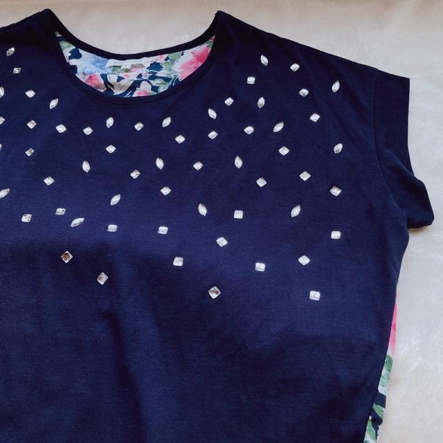 THE SHOP TK 花柄 脇 背中見せ クリスタル ドルマン カットソー F N2m < 女性ファッション  THE SHOP TK 花柄 脇 背中見せ クリスタル ドルマン カットソー F N2m < 女性ファッションの