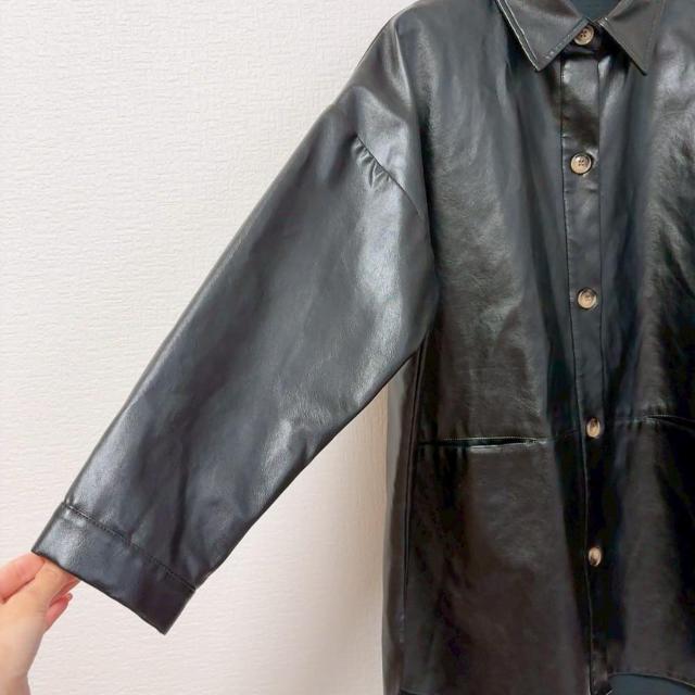 ◆AND SEARCH/アンドサーチ◆レザー風ジャケット★ブラックM*オーバーサイズ*秋コーデ♪ < 女性ファッション  ◆AND SEARCH/アンドサーチ◆レザー風ジャケット★ブラックM*オーバーサイズ*秋コーデ♪ < 女性ファッションの