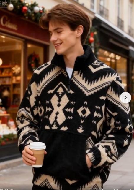 超お買い得3390円★メンズスタンドカラー&ルーズフィットフリースプルオーバー。エスニック柄 USAサイズM(日本サイズXL相当) < 男性ファッション 超お買い得3390円★メンズスタンドカラー&ルーズフィットフリースプルオーバー。エスニック柄 USAサイズM(日本サイズXL相当) < 男性ファッションの