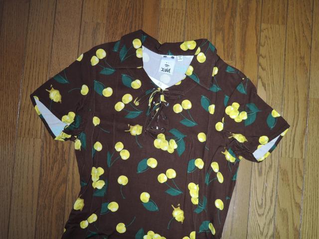 �V�i X-girl �G�b�N�X�K�[�� �`�F���[�� �����s�[�X 2 ���F CHERRY LACE-UP DRESS ���[���� �� �u�����h�� 