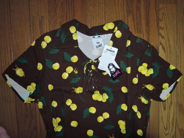 �V�i X-girl �G�b�N�X�K�[�� �`�F���[�� �����s�[�X 2 ���F CHERRY LACE-UP DRESS ���[���� �� �u�����h�� 