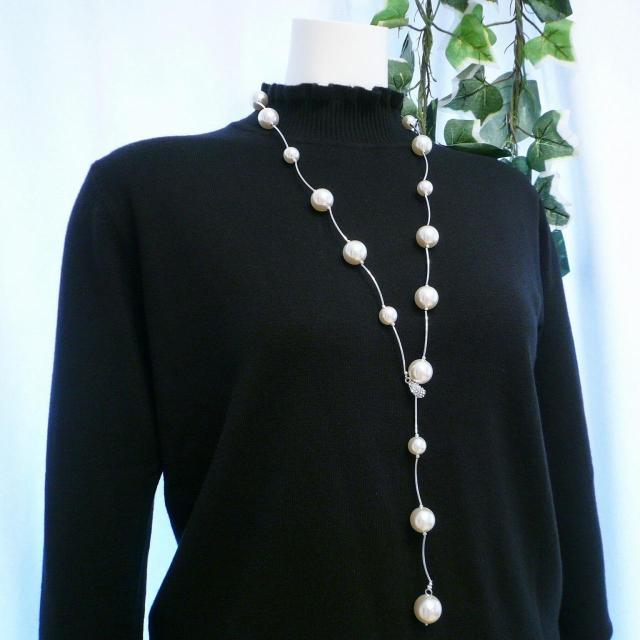 新品 6628 ステーションパール Y字 ネックレス 白系 大粒ガラスパール ロング丈 上品 < 女性アクセサリー/時計 新品 6628 ステーションパール Y字 ネックレス 白系 大粒ガラスパール ロング丈 上品 < 女性アクセサリー/時計の