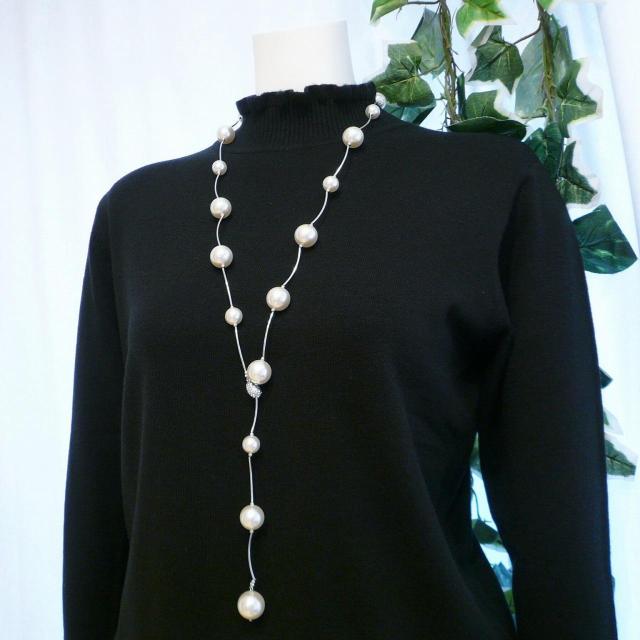 新品 6628 ステーションパール Y字 ネックレス 白系 大粒ガラスパール ロング丈 上品 < 女性アクセサリー/時計 新品 6628 ステーションパール Y字 ネックレス 白系 大粒ガラスパール ロング丈 上品 < 女性アクセサリー/時計の