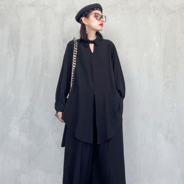 セットアップ ストライプ柄 前結びブラウス ガウチョパンツ ブラック 大きいサイズ < 女性ファッション セットアップ ストライプ柄 前結びブラウス ガウチョパンツ ブラック 大きいサイズ < 女性ファッションの