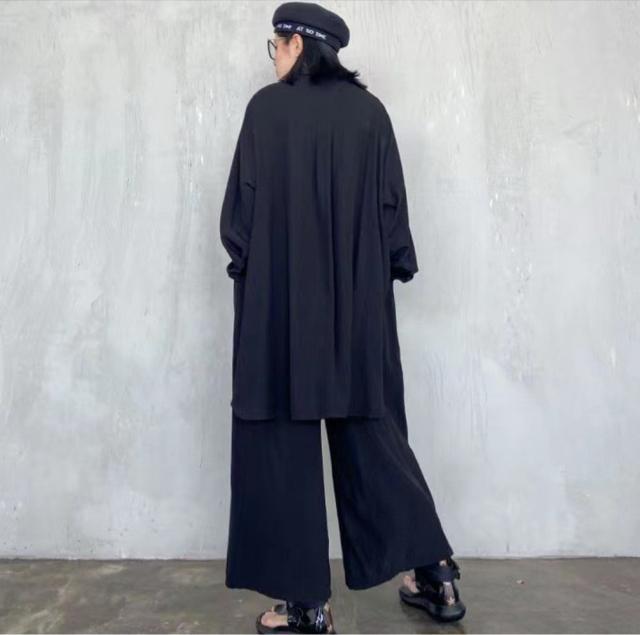 セットアップ ストライプ柄 前結びブラウス ガウチョパンツ ブラック 大きいサイズ < 女性ファッション セットアップ ストライプ柄 前結びブラウス ガウチョパンツ ブラック 大きいサイズ < 女性ファッションの