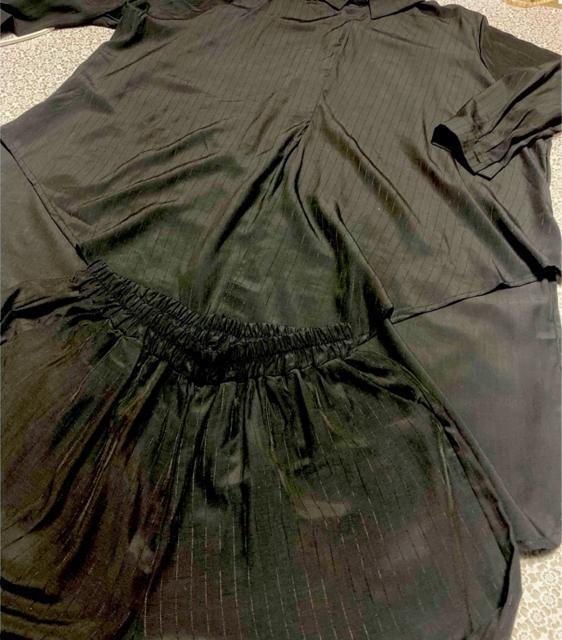 セットアップ ストライプ柄 前結びブラウス ガウチョパンツ ブラック 大きいサイズ < 女性ファッション セットアップ ストライプ柄 前結びブラウス ガウチョパンツ ブラック 大きいサイズ < 女性ファッションの