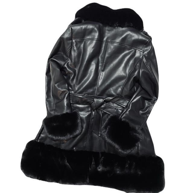 Giolshon ブラック フェイクファー フェイクレザー ロングコート S < 女性ファッション Giolshon ブラック フェイクファー フェイクレザー ロングコート S < 女性ファッションの