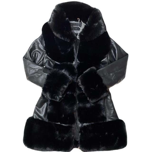 Giolshon ブラック フェイクファー フェイクレザー ロングコート S < 女性ファッション Giolshon ブラック フェイクファー フェイクレザー ロングコート S < 女性ファッションの