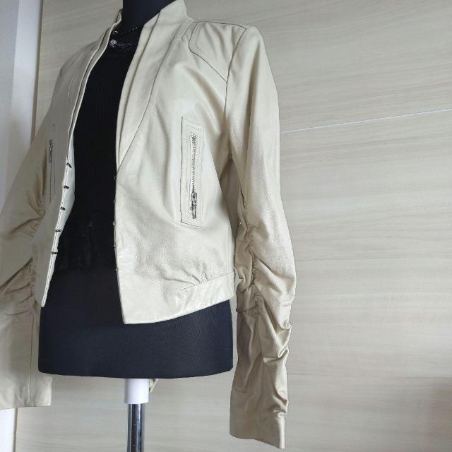 C.E.C.I.O■セシオ■blue-concious■ブルーコンシャス■ライダーラムレザージャケット■オフホワイト■38 < 女性ファッション  C.E.C.I.O■セシオ■blue-concious■ブルーコンシャス■ライダーラムレザージャケット■オフホワイト■38 < 女性ファッションの