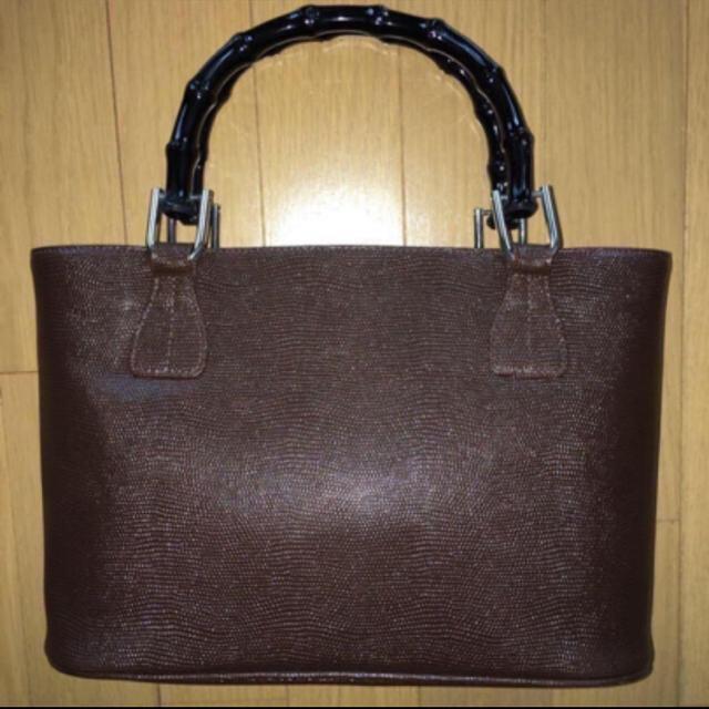 日本製 バンブーバッグ ハンドバッグ トートバッグ アリゲーター型押し 濃茶 < 女性ファッション 日本製 バンブーバッグ ハンドバッグ トートバッグ アリゲーター型押し 濃茶 < 女性ファッションの