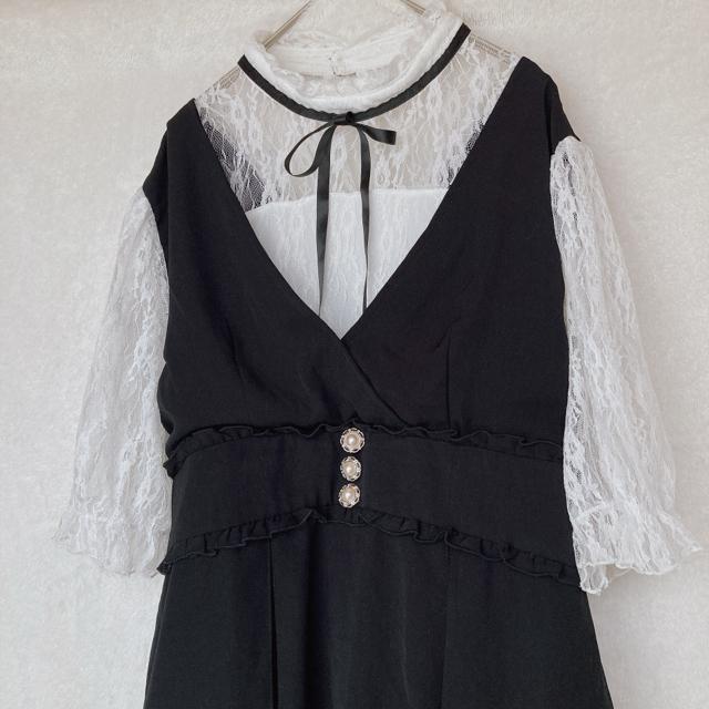 マジョレッティ シースル レース パールボタン 半袖 ワンピース 3L 黒 量産 N2m < 女性ファッション  マジョレッティ シースル レース パールボタン 半袖 ワンピース 3L 黒 量産 N2m < 女性ファッションの