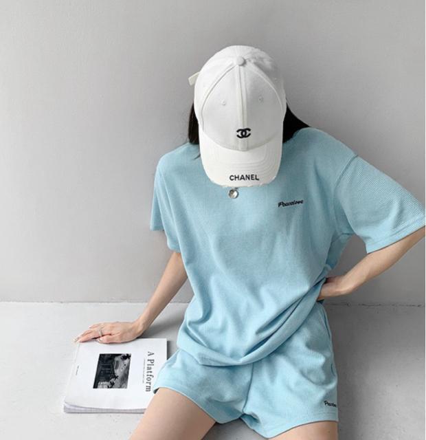 セットアップ ショートパンツ 刺繍英字 ブルー 大きいサイズ < 女性ファッション セットアップ ショートパンツ 刺繍英字 ブルー 大きいサイズ < 女性ファッションの