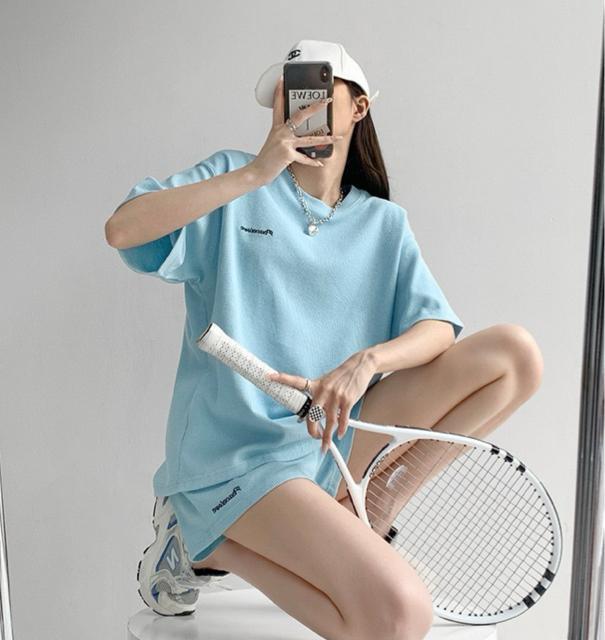 セットアップ ショートパンツ 刺繍英字 ブルー 大きいサイズ < 女性ファッション セットアップ ショートパンツ 刺繍英字 ブルー 大きいサイズ < 女性ファッションの